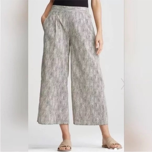 Eileen Fisher Chainette Printed Cropped Organic Cotton Pant Size M Black White - Picture 1 of 8